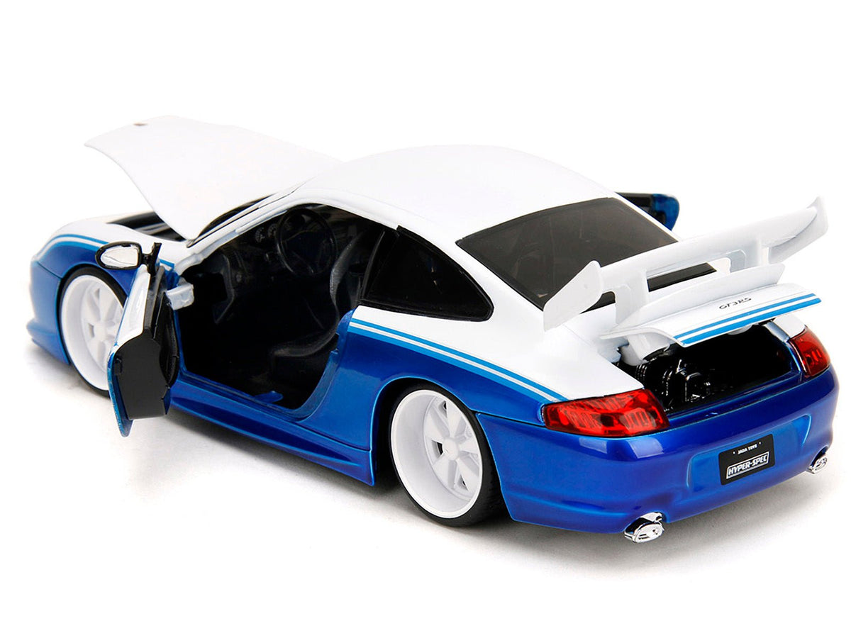 Porsche 911 GT3 RS (996) #845 White and Blue Metallic "Toyo Tires" "Hyper-Spec" Series 1/24 Diecast Model Car by Jada-Jada-ModelCars.com