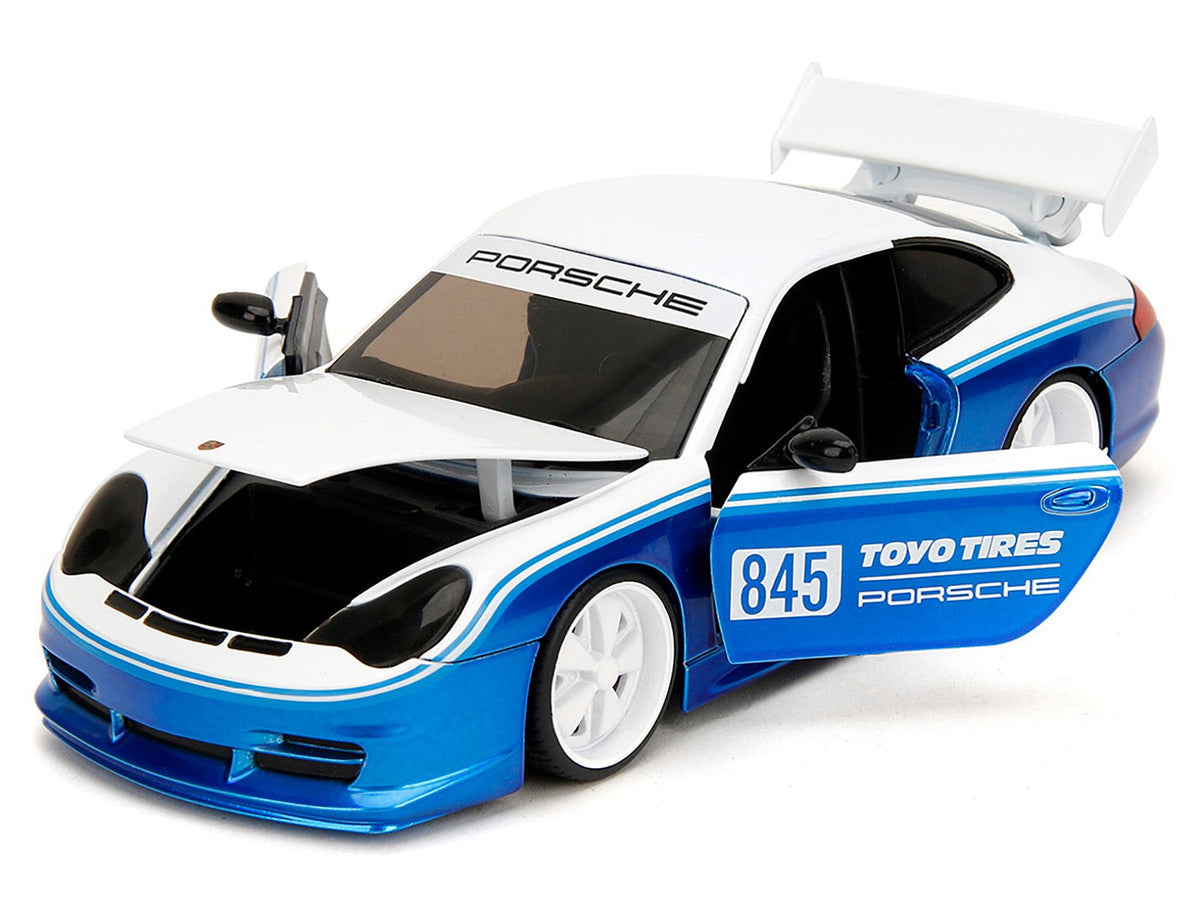 Porsche 911 GT3 RS (996) #845 White and Blue Metallic "Toyo Tires" "Hyper-Spec" Series 1/24 Diecast Model Car by Jada-Jada-ModelCars.com