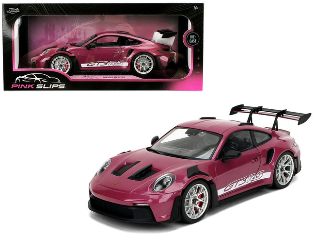 Porsche 911 GT3 RS Red Violet Metallic with White Stripes "Pink Slips" Series 1/18 Diecast Model Car by Jada-Jada-ModelCars.com