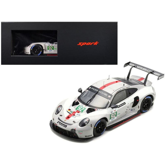 Porsche 911 RSR-19 #92 Michael Christensen - Kevin Estre - Laurens Vanthoor "Porsche GT Team" GTE Pro "24 Hours of Le Mans" (2022) with Acrylic Display Case 1/18 Model Car by Spark-Spark-ModelCars.com