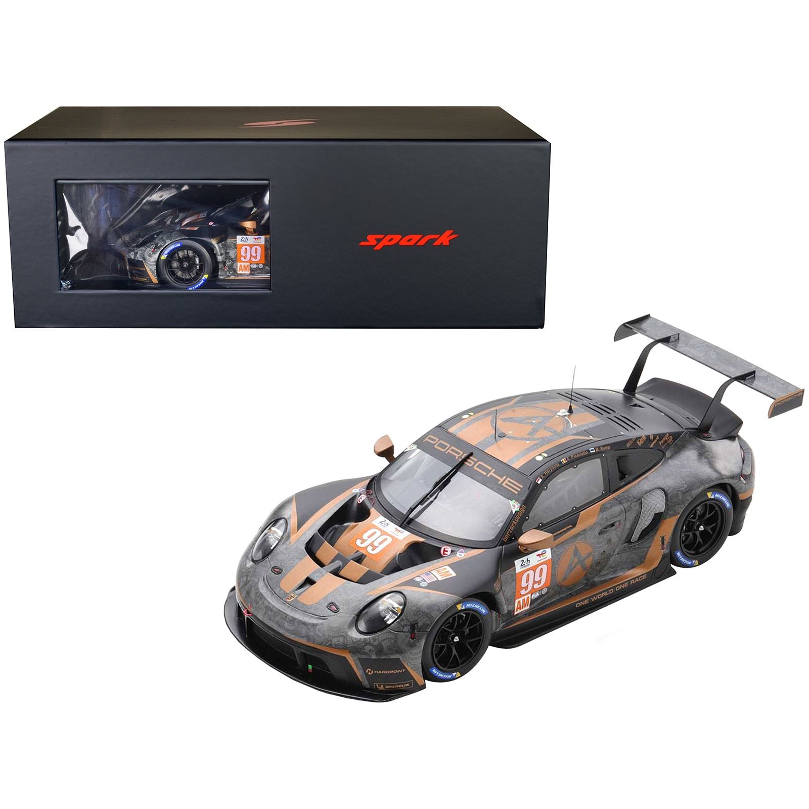 Porsche 911 RSR - 19 99 Andrew Haryanto - Alessio Picariello - Martin Rump "Hardpoint Motorsport" GTE Am "24 Hours of Le Mans" (2022) with Acrylic Display Case 1/18 Model Car by Spark - Spark - ModelCars.com