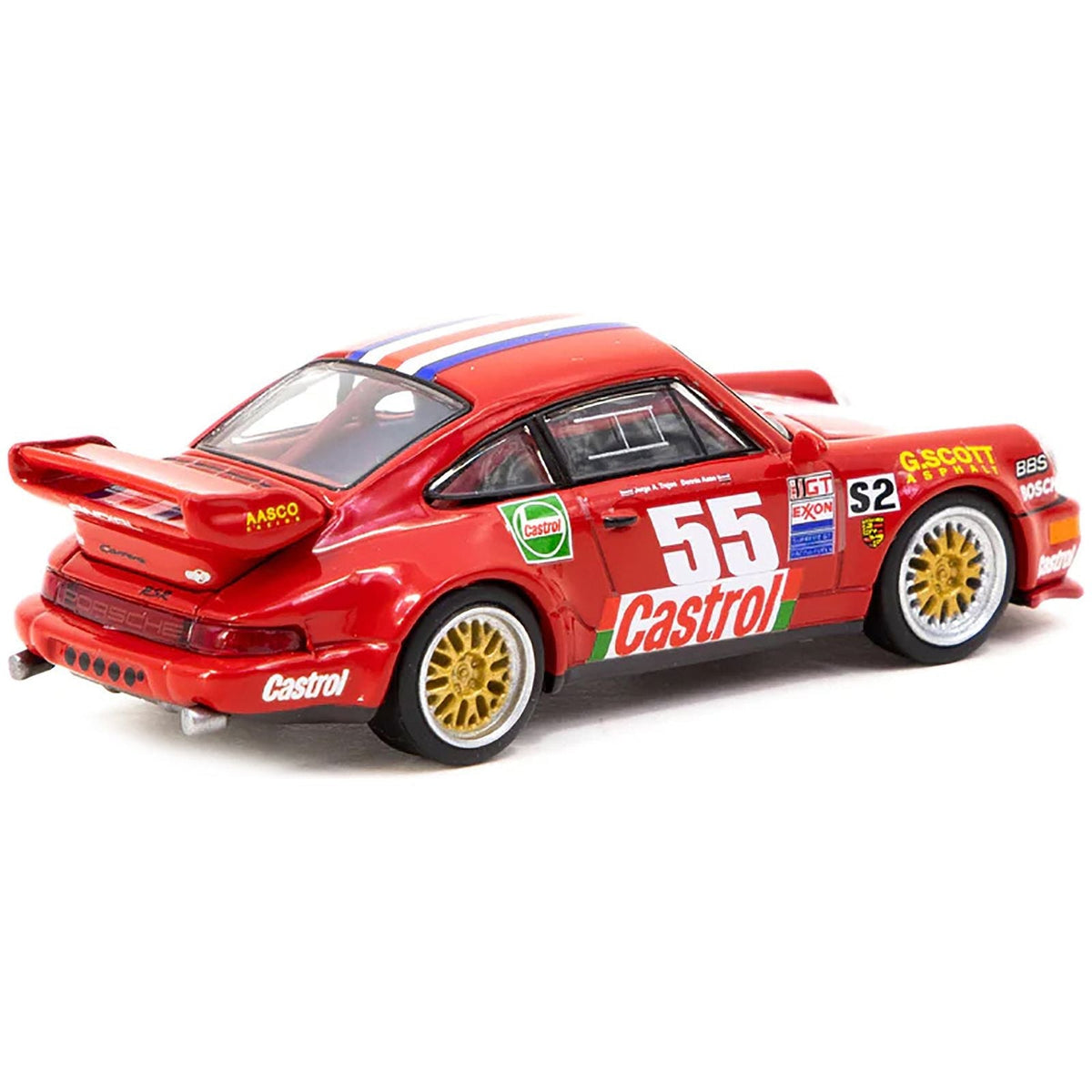 Porsche 911 RSR 3.8 #55 Red with Stripes and Graphics "Collab64" Series 1/64 Diecast Model Car by Schuco & Tarmac Works-Schuco-ModelCars.com