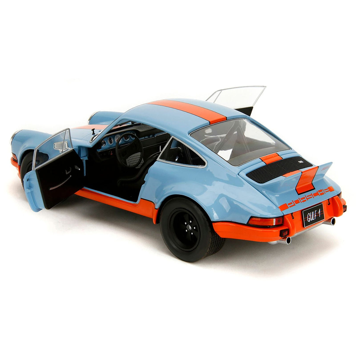Porsche 911 RSR "Gulf Oil" Light Blue with Orange Stripes "Pink Slips" Series 1/18 Diecast Model Car by Jada-Jada-ModelCars.com