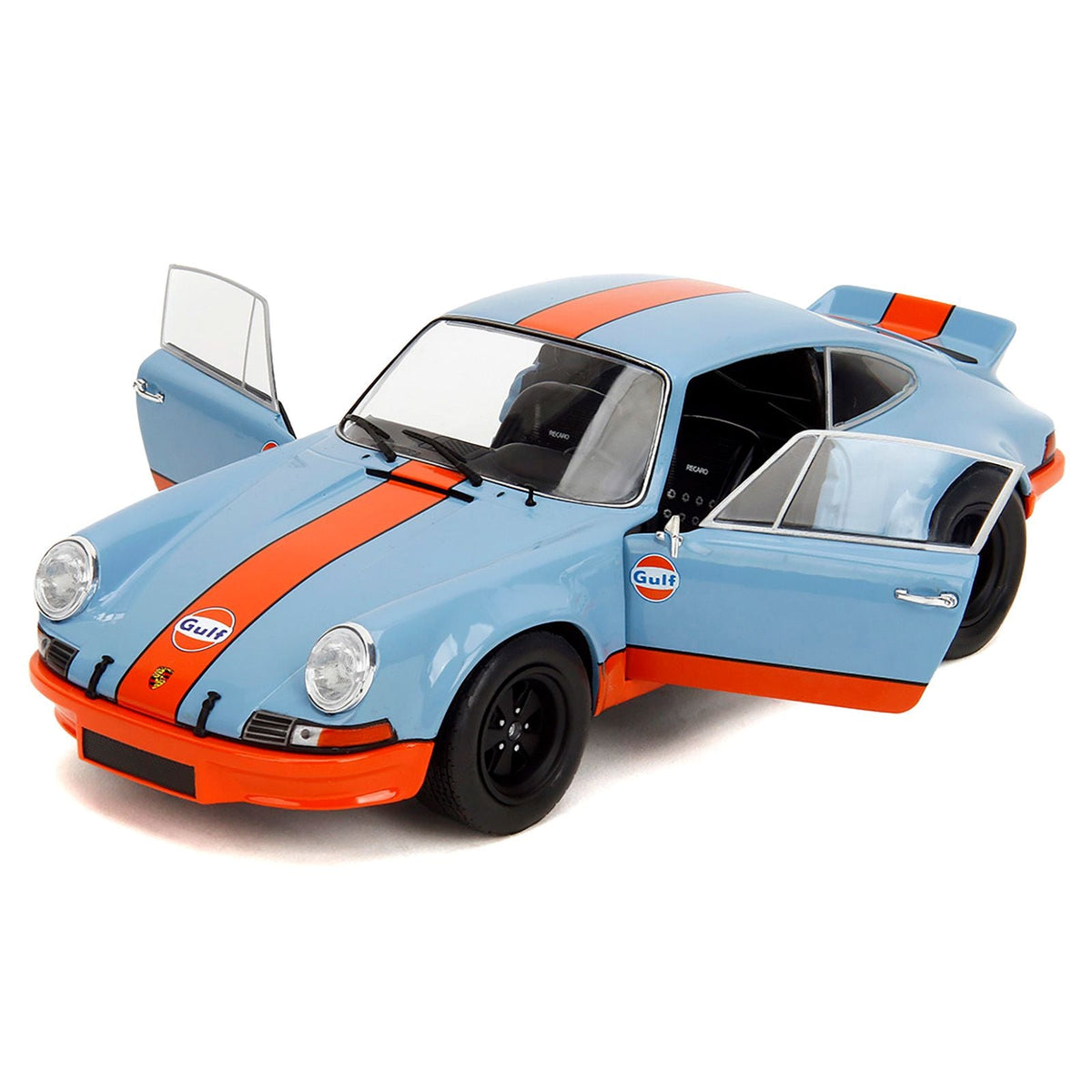 Porsche 911 RSR "Gulf Oil" Light Blue with Orange Stripes "Pink Slips" Series 1/18 Diecast Model Car by Jada-Jada-ModelCars.com