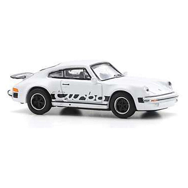 Porsche 911 Turbo (930) White with Black Stripes 1/87 (HO) Diecast Model Car by Schuco-Schuco-ModelCars.com