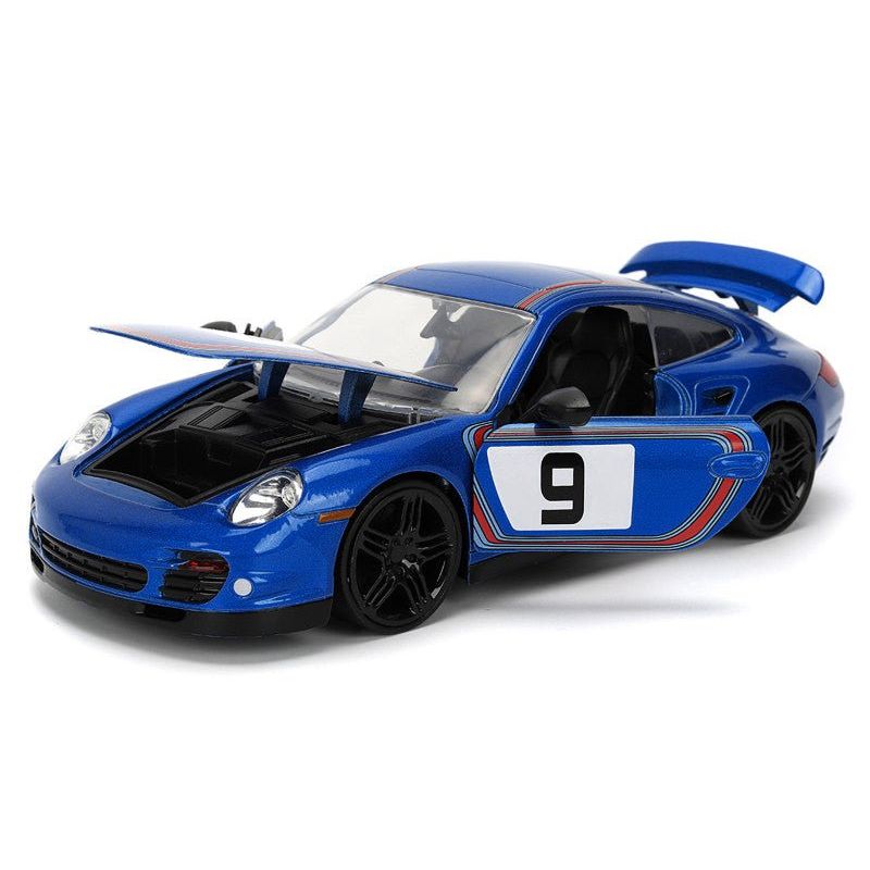 Porsche 911 Turbo (997) #9 Blue Metallic with Stripes "Hyper-Spec" Series 1/24 Diecast Model Car by Jada-Jada-ModelCars.com