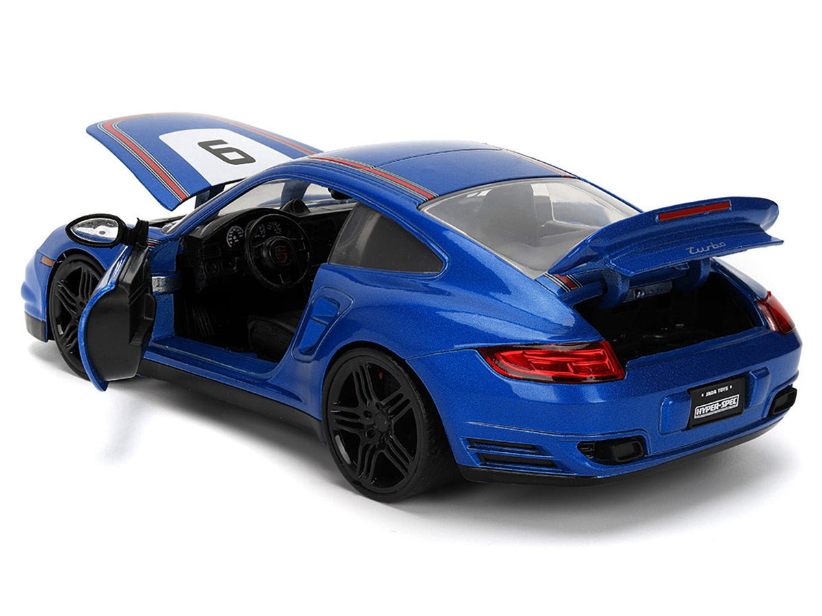 Porsche 911 Turbo (997) #9 Blue Metallic with Stripes "Hyper-Spec" Series 1/24 Diecast Model Car by Jada-Jada-ModelCars.com