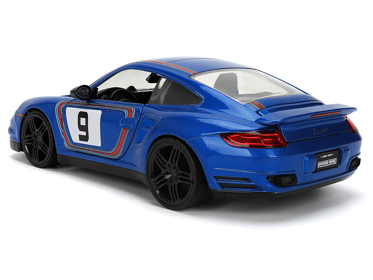 Porsche 911 Turbo (997) #9 Blue Metallic with Stripes "Hyper-Spec" Series 1/24 Diecast Model Car by Jada-Jada-ModelCars.com