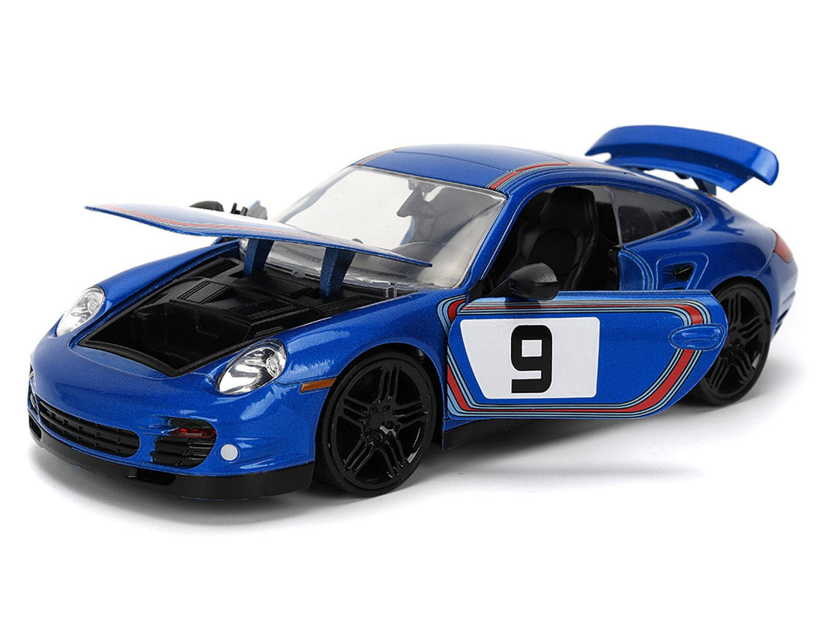 Porsche 911 Turbo (997) #9 Blue Metallic with Stripes "Hyper-Spec" Series 1/24 Diecast Model Car by Jada-Jada-ModelCars.com