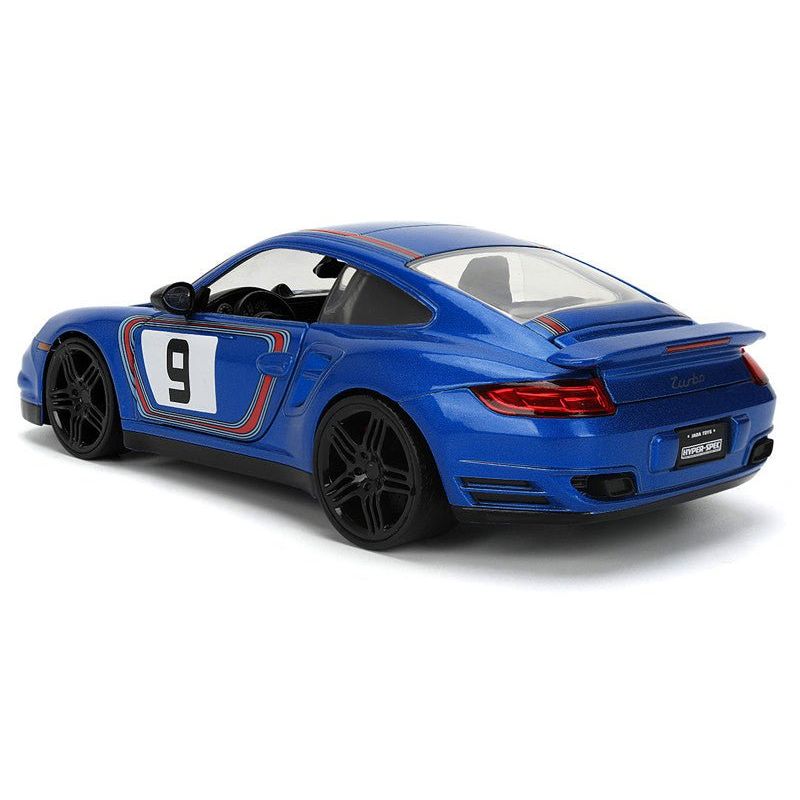 Porsche 911 Turbo (997) #9 Blue Metallic with Stripes "Hyper-Spec" Series 1/24 Diecast Model Car by Jada-Jada-ModelCars.com