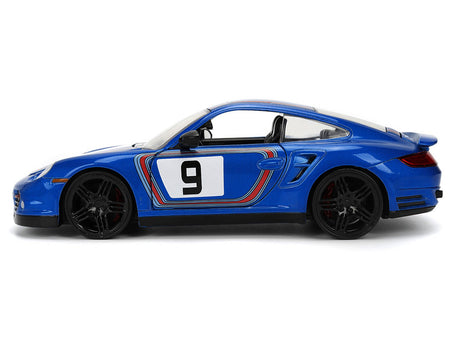 Porsche 911 Turbo (997) #9 Blue Metallic with Stripes "Hyper-Spec" Series 1/24 Diecast Model Car by Jada-Jada-ModelCars.com