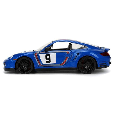 Porsche 911 Turbo (997) #9 Blue Metallic with Stripes "Hyper-Spec" Series 1/24 Diecast Model Car by Jada-Jada-ModelCars.com