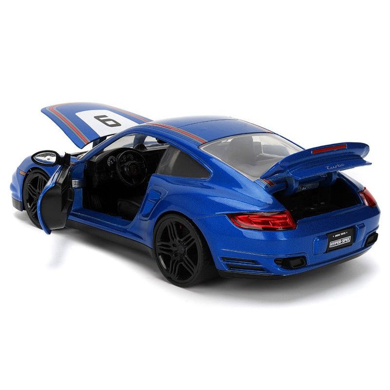 Porsche 911 Turbo (997) 9 Blue Metallic with Stripes "Hyper - Spec" Series 1/24 Diecast Model Car by Jada - Jada - ModelCars.com