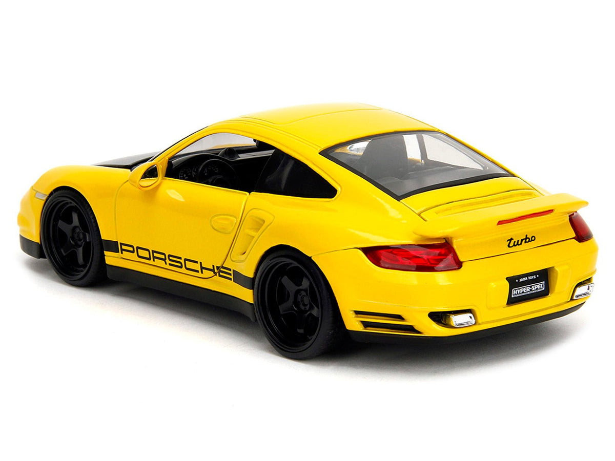 Porsche 911 Turbo (997) Yellow with Carbon Hood "Hyper-Spec" Series 1/24 Diecast Model Car by Jada-Jada-ModelCars.com