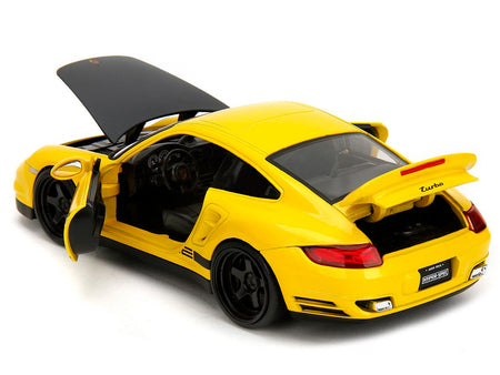 Porsche 911 Turbo (997) Yellow with Carbon Hood "Hyper-Spec" Series 1/24 Diecast Model Car by Jada-Jada-ModelCars.com