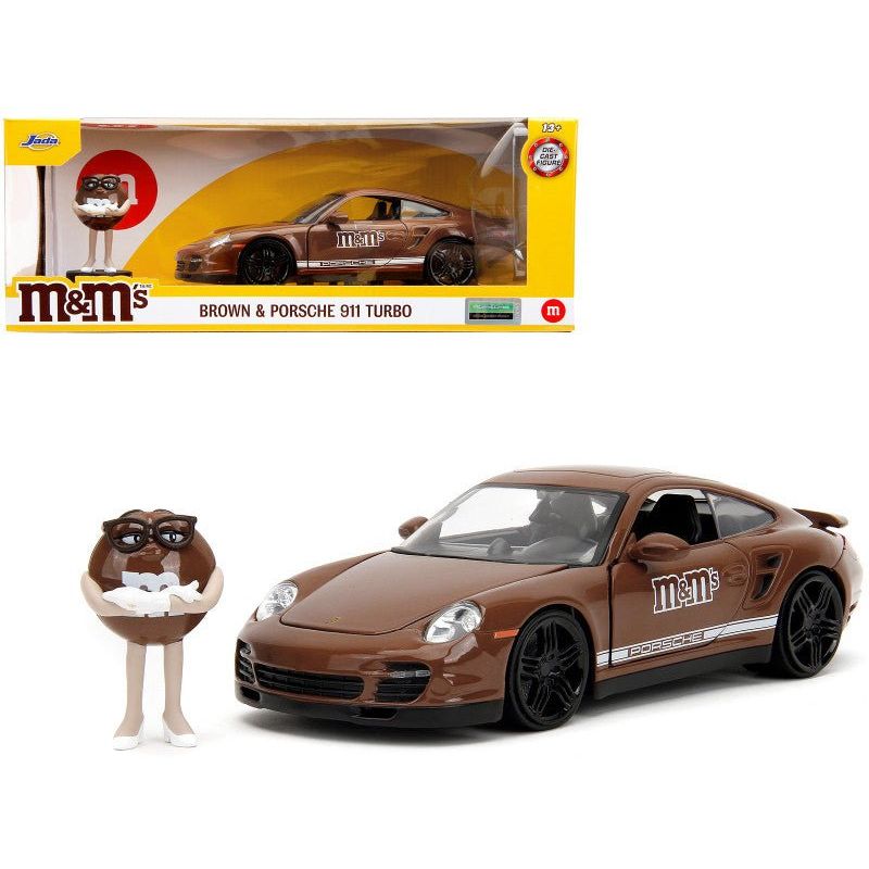 Porsche 911 Turbo Brown and Brown M&M Diecast Figure "M&M's" "Hollywood Rides" Series 1/24 Diecast Model Car by Jada-Jada-ModelCars.com