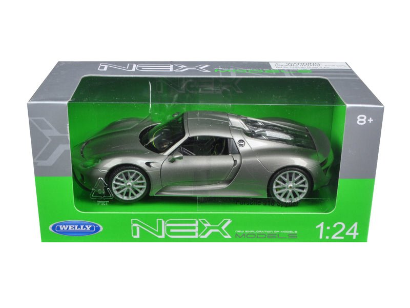 Porsche 918 Spyder Silver Closed Roof 1/24 Diecast Model Car by Welly-Welly-ModelCars.com