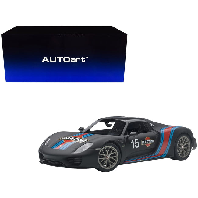 Porsche 918 Spyder Weissach Package Black/ Martini Livery 15 1/18 Model Car by Autoart - Autoart - ModelCars.com