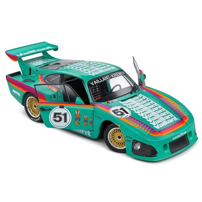 Porsche 935 K3 51 "Kremer - Vaillant" Green with Stripes and Graphics "Competition" Series 1/18 Diecast Model Car by Solido - Solido - ModelCars.com