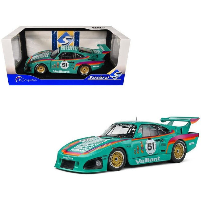 Porsche 935 K3 #51 "Kremer - Vaillant" Green with Stripes and Graphics "Competition" Series 1/18 Diecast Model Car by Solido-Solido-ModelCars.com