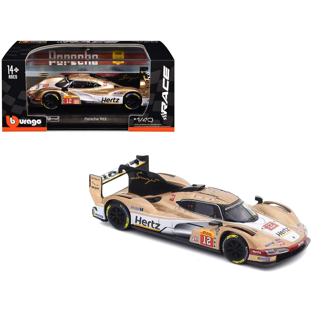 Porsche 963 #12 Callum Ilott - Will Stevens - Norman Nato "Hertz Team Jota" Hypercar Team Winner "FIA World Endurance Championship" (2024) with Display Case "Race" Series 1/43 Diecast Model Car by Bburago-Bburago-ModelCars.com