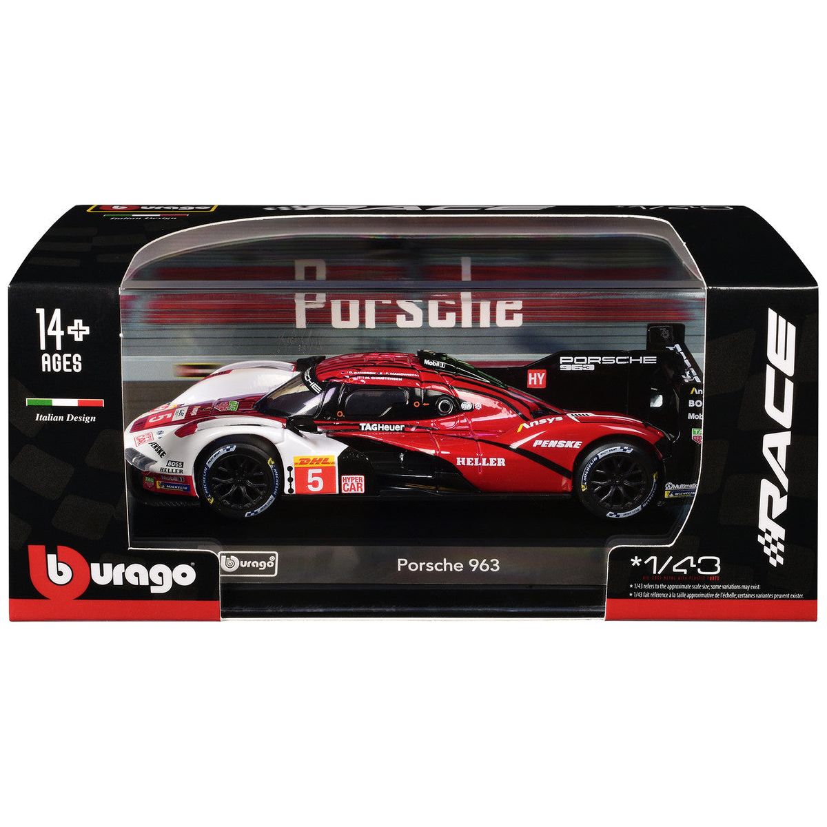 Porsche 963 #5 Dane Cameron - Michael Christensen - Frederic Makowiecki "Porsche Penske Motorsport" Hypercar "24 Hours of Le Mans" (2023) "Race" Series 1/43 Diecast Model Car by Bburago-Bburago-ModelCars.com