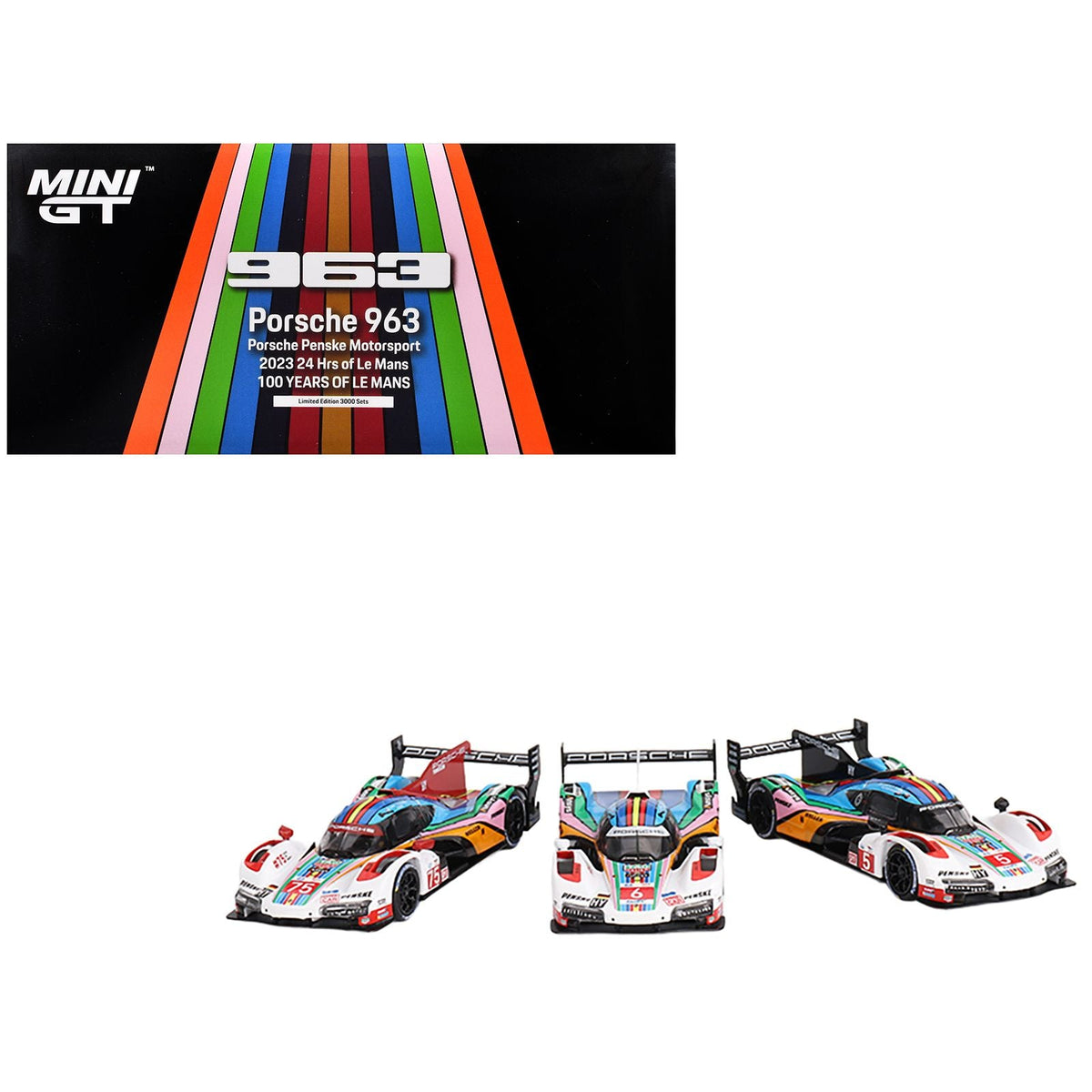 Porsche 963 "Porsche Penske Motorsport" 24 Hours of Le Mans (2023) Set of 3 Cars Limited Edition to 3000 pieces Worldwide 1/64 Diecast Model Car by Mini GT-Mini GT-ModelCars.com