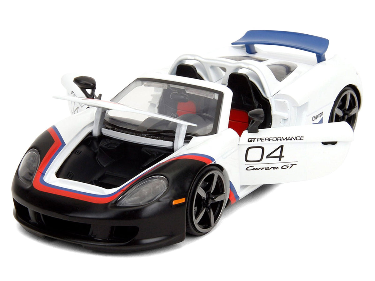 Porsche Carrera GT Convertible 04 "Chevron" White with Graphics "Hyper-Spec" Series 1/24 Diecast Model Car by Jada-Jada-ModelCars.com