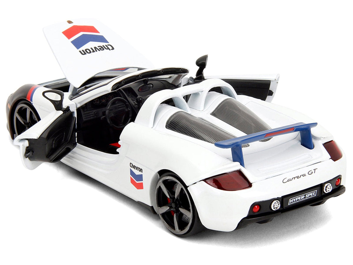 Porsche Carrera GT Convertible 04 "Chevron" White with Graphics "Hyper-Spec" Series 1/24 Diecast Model Car by Jada-Jada-ModelCars.com