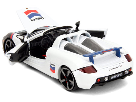 Porsche Carrera GT Convertible 04 "Chevron" White with Graphics "Hyper-Spec" Series 1/24 Diecast Model Car by Jada-Jada-ModelCars.com
