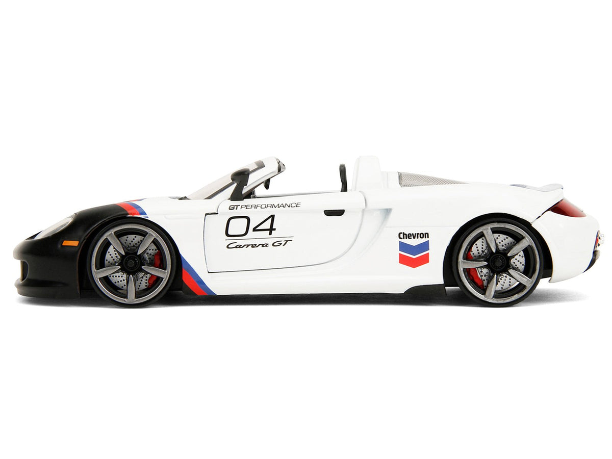 Porsche Carrera GT Convertible 04 "Chevron" White with Graphics "Hyper-Spec" Series 1/24 Diecast Model Car by Jada-Jada-ModelCars.com