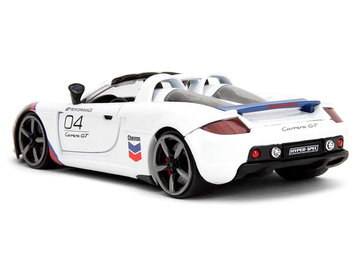Porsche Carrera GT Convertible 04 "Chevron" White with Graphics "Hyper-Spec" Series 1/24 Diecast Model Car by Jada-Jada-ModelCars.com