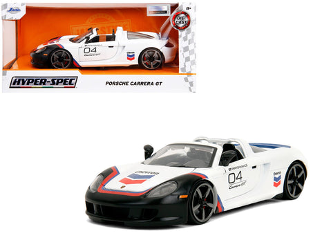 Porsche Carrera GT Convertible 04 "Chevron" White with Graphics "Hyper-Spec" Series 1/24 Diecast Model Car by Jada-Jada-ModelCars.com