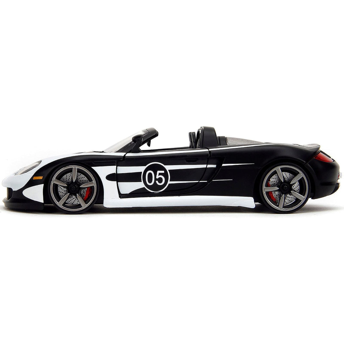 Porsche Carrera GT Convertible #05 Black with White Graphics "Hyper-Spec" Series 1/24 Diecast Model Car by Jada-Jada-ModelCars.com
