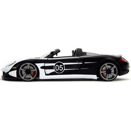 Porsche Carrera GT Convertible #05 Black with White Graphics "Hyper-Spec" Series 1/24 Diecast Model Car by Jada-Jada-ModelCars.com