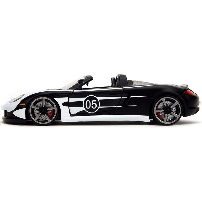 Porsche Carrera GT Convertible #05 Black with White Graphics "Hyper-Spec" Series 1/24 Diecast Model Car by Jada-Jada-ModelCars.com