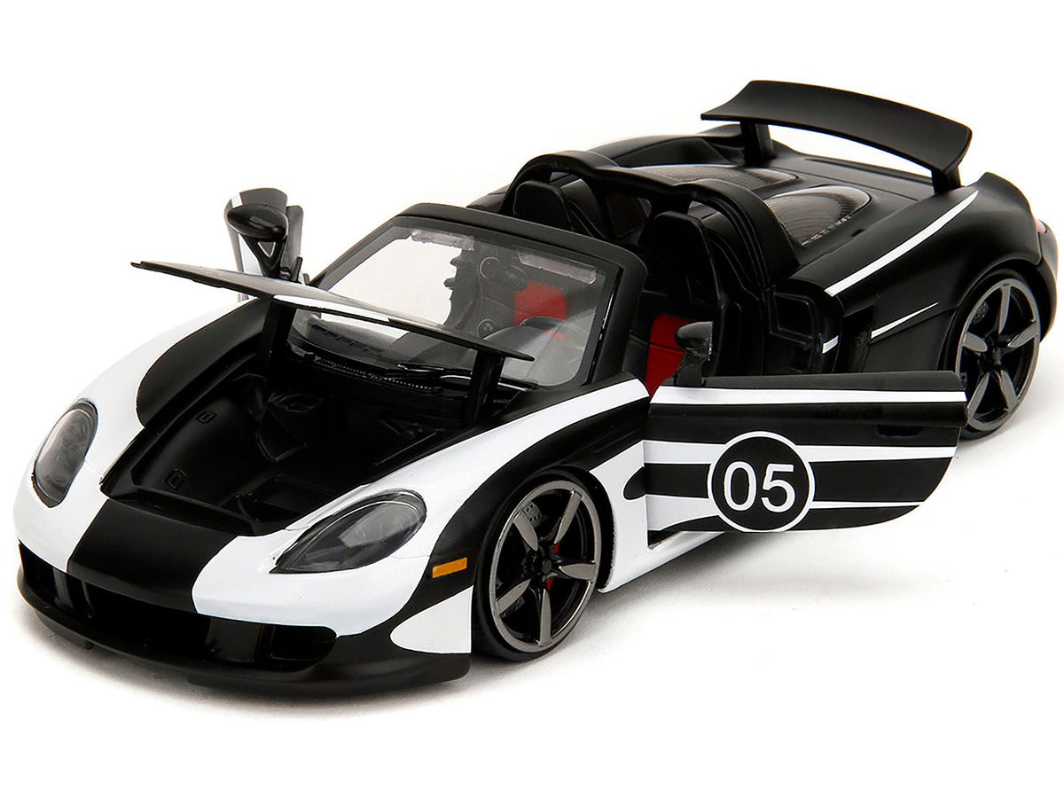 Porsche Carrera GT Convertible #05 Black with White Graphics "Hyper-Spec" Series 1/24 Diecast Model Car by Jada-Jada-ModelCars.com