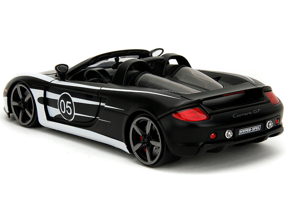 Porsche Carrera GT Convertible #05 Black with White Graphics "Hyper-Spec" Series 1/24 Diecast Model Car by Jada-Jada-ModelCars.com