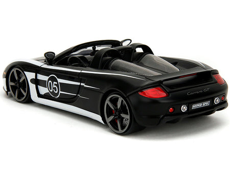 Porsche Carrera GT Convertible #05 Black with White Graphics "Hyper-Spec" Series 1/24 Diecast Model Car by Jada-Jada-ModelCars.com