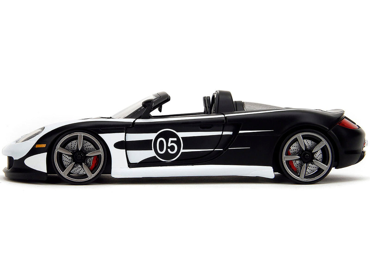 Porsche Carrera GT Convertible #05 Black with White Graphics "Hyper-Spec" Series 1/24 Diecast Model Car by Jada-Jada-ModelCars.com