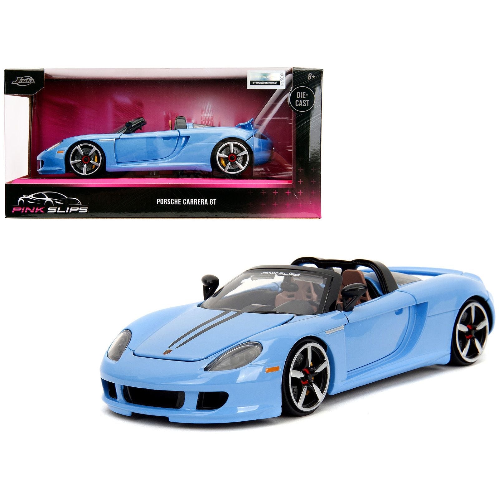 Porsche Carrera GT Convertible Blue with Black Stripes "Pink Slips" Series 1/24 Diecast Model Car by Jada - Jada - ModelCars.com