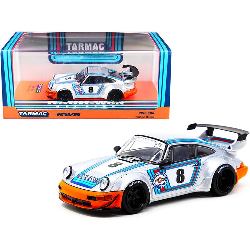 Porsche RWB 964 Ichiban Boshi 8 "Martini" Silver with Stripes "RAUH - Welt BEGRIFF" 1/43 Diecast Model Car by Tarmac Works - Tarmac Works - ModelCars.com