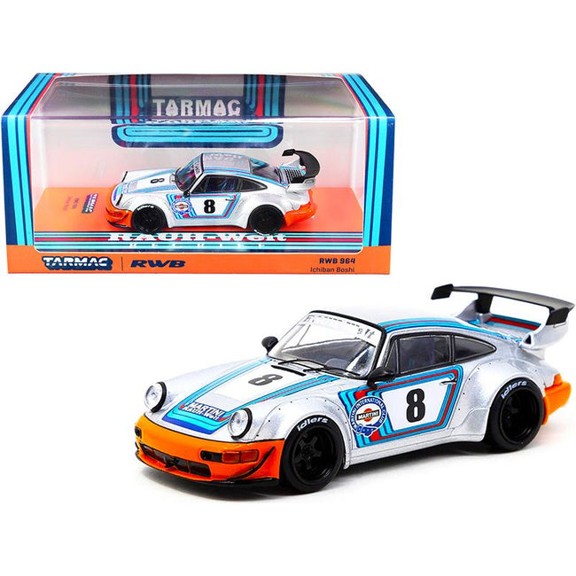 Porsche RWB 964 Ichiban Boshi 8 "Martini" Silver with Stripes "RAUH - Welt BEGRIFF" 1/43 Diecast Model Car by Tarmac Works - Tarmac Works - ModelCars.com