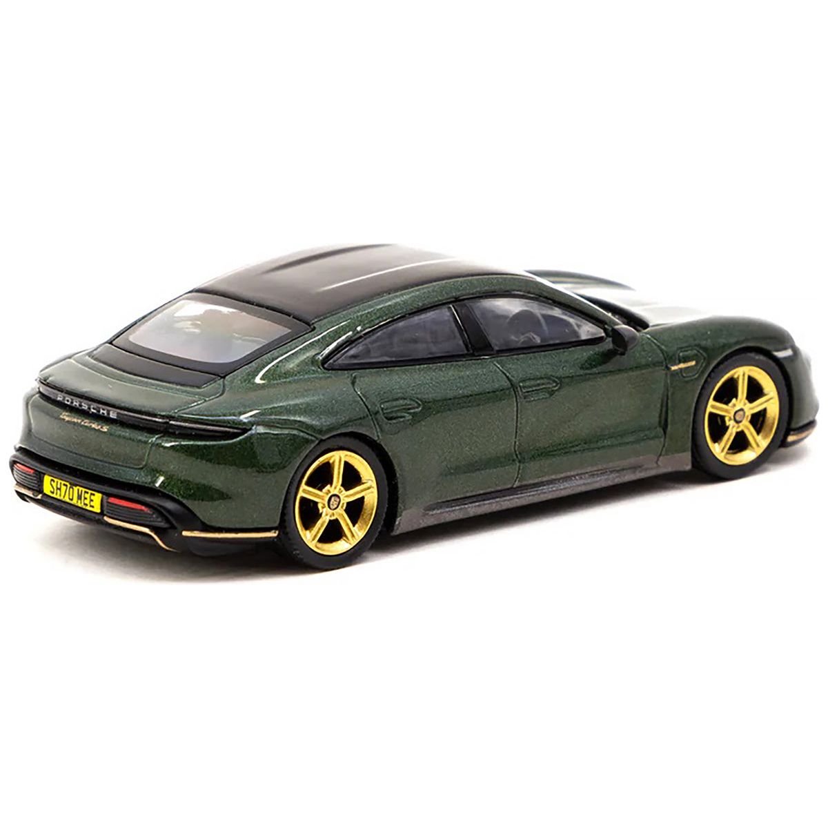 Porsche Taycan Turbo S Midnight Green Metallic with Black Top and Gold Wheels "Shmee150 Collection" "Collaboration Model" 1/64 Diecast Model Car by True Scale Miniatures & Tarmac Works - True Scale Miniatures - ModelCars.com