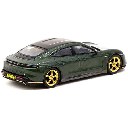 Porsche Taycan Turbo S Midnight Green Metallic with Black Top and Gold Wheels "Shmee150 Collection" "Collaboration Model" 1/64 Diecast Model Car by True Scale Miniatures & Tarmac Works - True Scale Miniatures - ModelCars.com