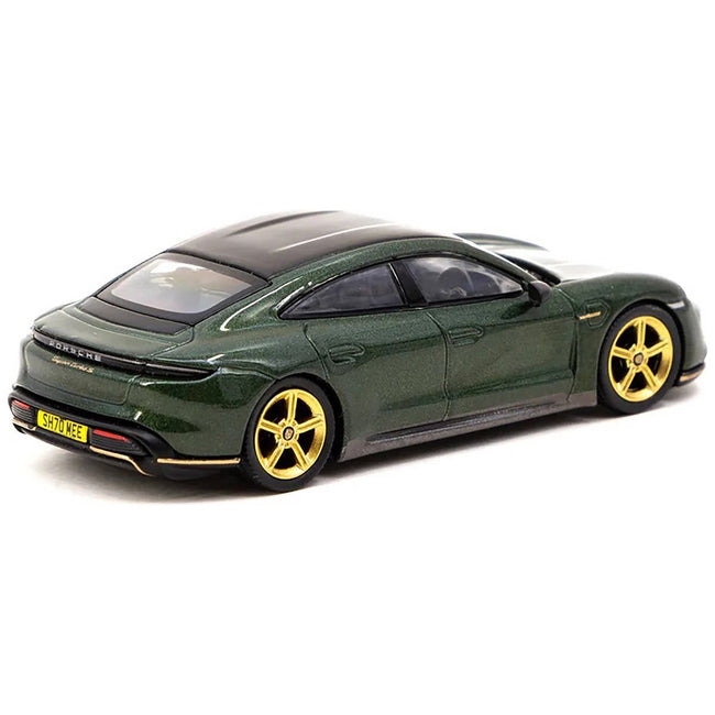 Porsche Taycan Turbo S Midnight Green Metallic with Black Top and Gold Wheels "Shmee150 Collection" "Collaboration Model" 1/64 Diecast Model Car by True Scale Miniatures & Tarmac Works - True Scale Miniatures - ModelCars.com