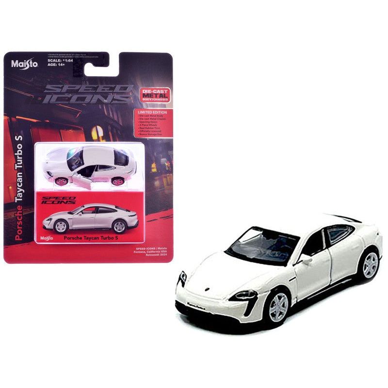 Porsche Taycan Turbo S White "Speed Icons" Series 1/64 Diecast Model Car by Maisto-Maisto-ModelCars.com