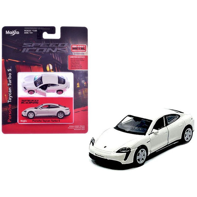 Porsche Taycan Turbo S White "Speed Icons" Series 1/64 Diecast Model Car by Maisto-Maisto-ModelCars.com