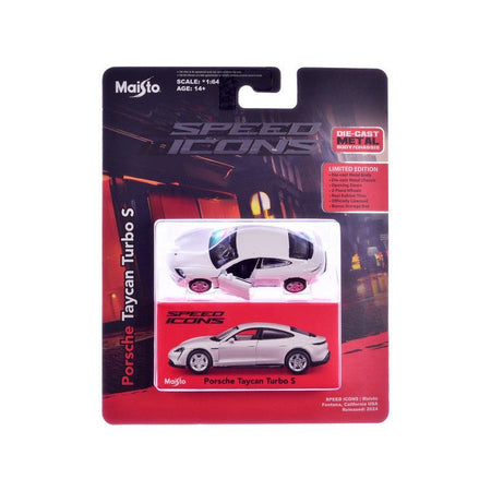 Porsche Taycan Turbo S White "Speed Icons" Series 1/64 Diecast Model Car by Maisto-Maisto-ModelCars.com
