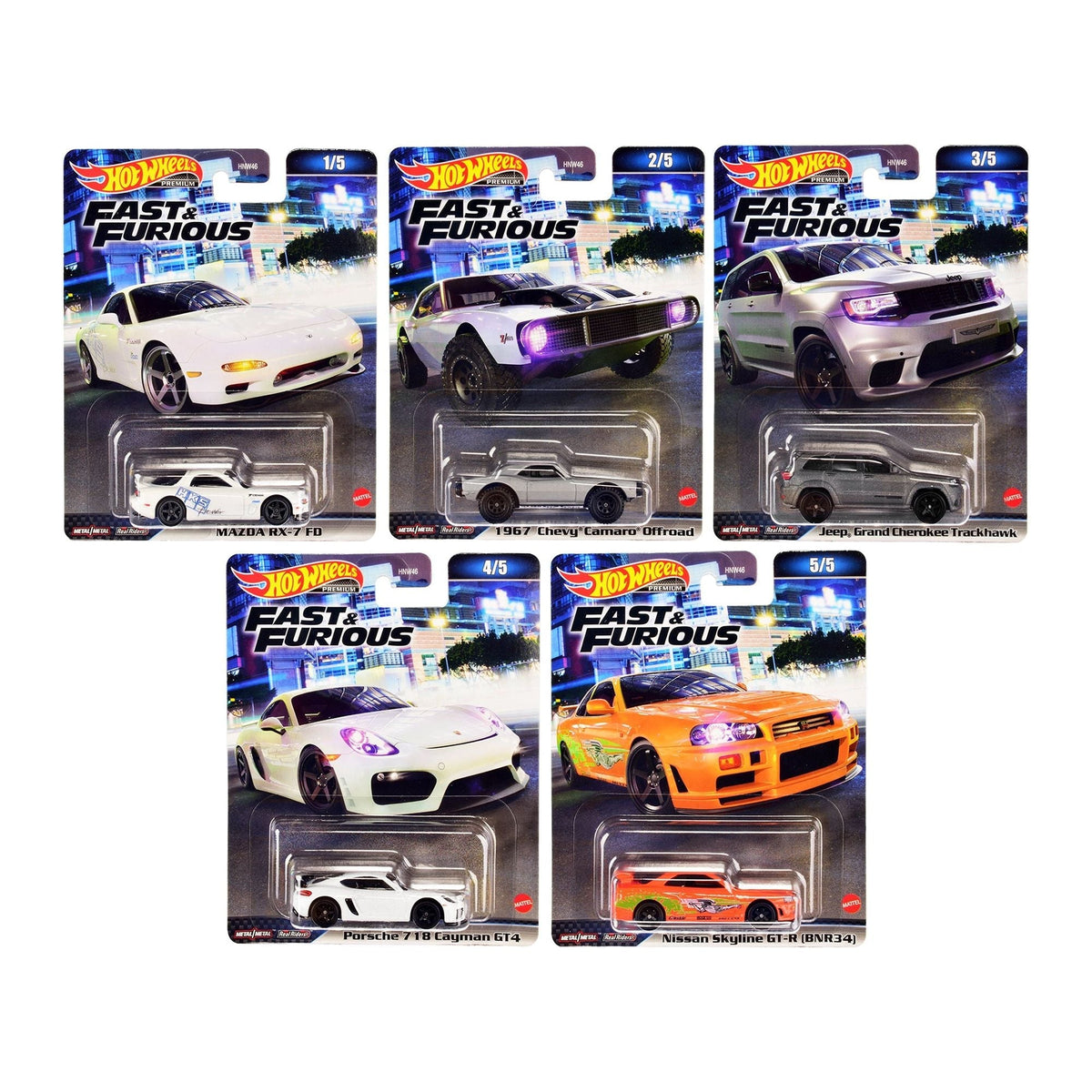 "Premium 2023" "Fast and Furious" 5 piece Set Diecast Model Cars by Hot Wheels-Hotwheels-ModelCars.com